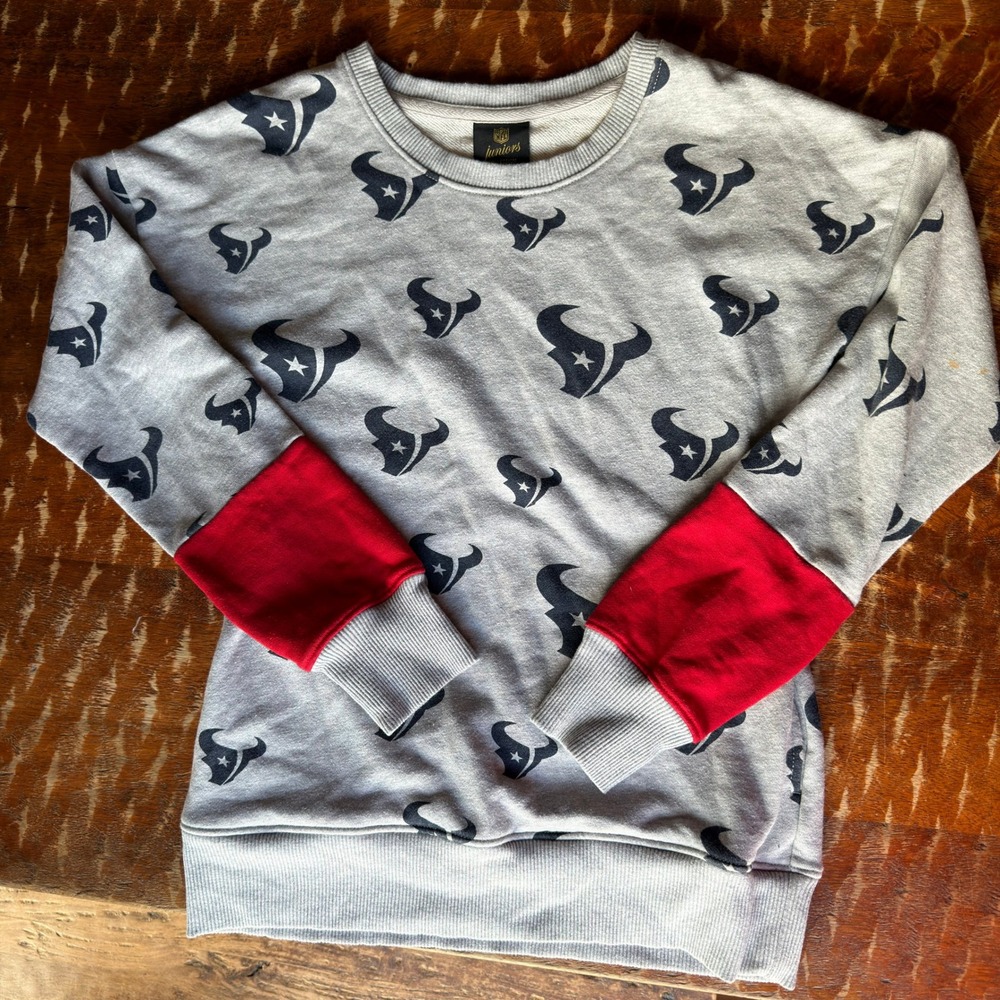 NFL Houston Texans Sweatshirt All Over Print Modern Women‎ Size Medium Gray Red